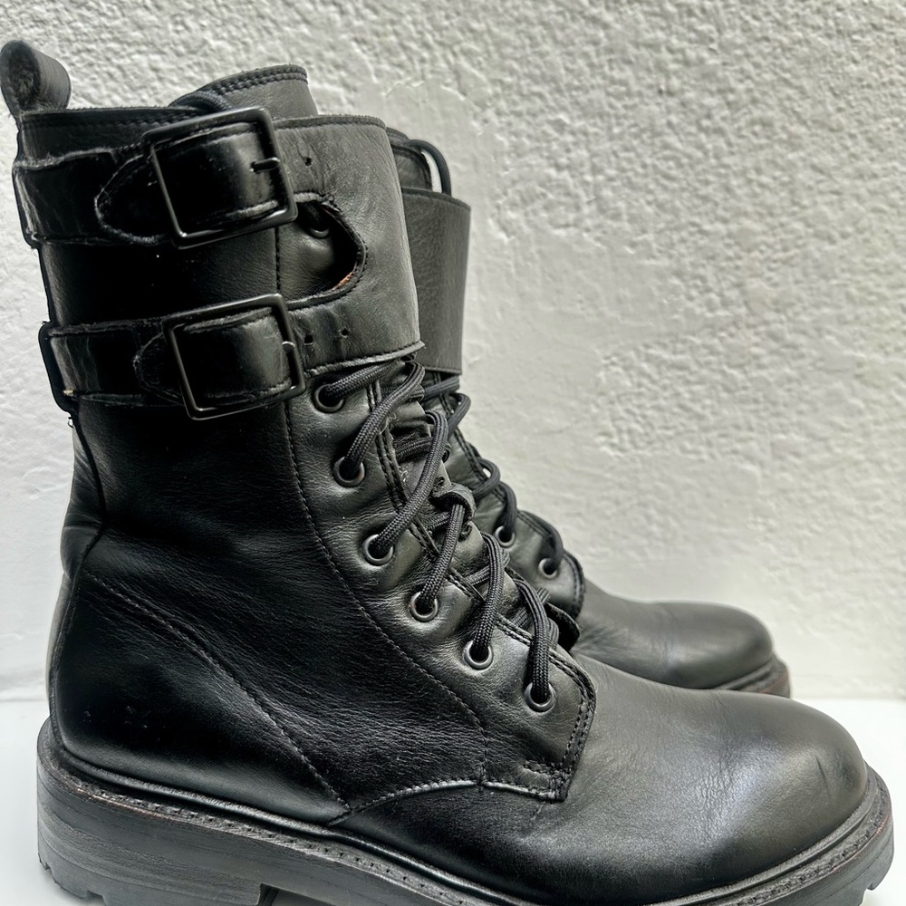 Frye Black Leather Combat Boots